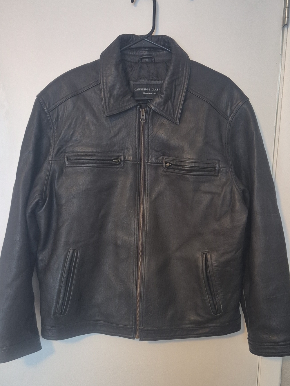 Cambridge Classics Men’s Black Leather Jacket - Classic Zip Front